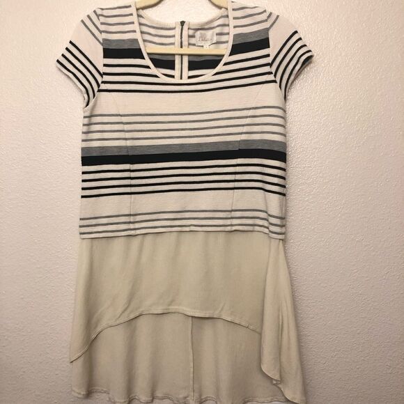 Anthropologie Deletta Tunic black and white striped Top hi low crew neck tunic S - Picture 10 of 13